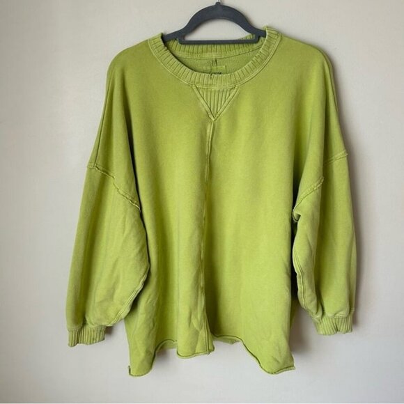 Aerie Down To Earth Bright Green Oversized Crewneck Sweatshirt Women’s Large - Picture 4 of 8